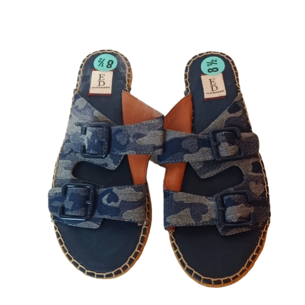 Ellen Degeneres Womens Size 8.5 Blue Camo Slide Sandals